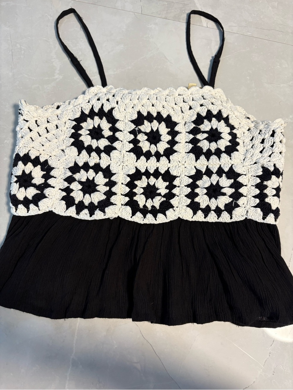 Rebellion Black and White Crochet-Cami Tank